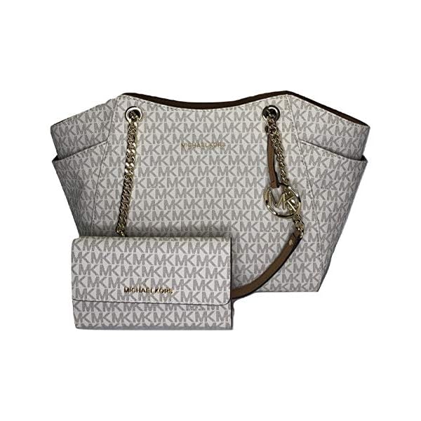 MICHAEL-Michael-Kors-Jet-Set-Travel-Large-Chain-Shoulder-Tote-bundled-with-Michael-Kors-Jet-Set-Travel-Trifold-Wallet Michael Kors MICHAEL Michael Kors Jet Set Travel Large Chain Shoulder Tote bundled Jet Set Travel Trifold Wallet (Signature Vanilla/Acorn)