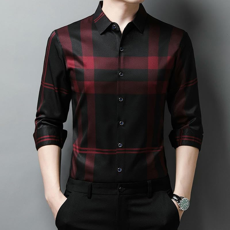 Men's Spring Plaid Casual Versatile Trendy Long Sleeve Shirt4