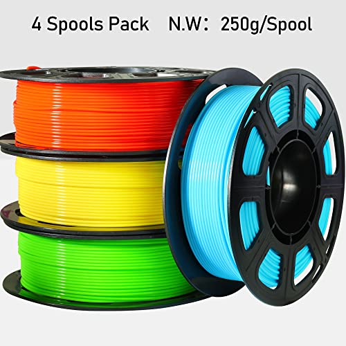 Image of 1.75mm 3D PLA Filament 4 in 1 Bundle: Yellow, Orange, Lime Green, Sky Blue, 4 Bright Colors Packed, Each Spool 250g, 4 Spools Packed, Total 1Kg 3D Printing Material by MIKA3D