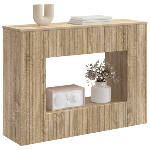 vidaXL Mesa de pared de roble Sonoma 101 x 29 x 74 cm Madera construida, Consola rectangular moderna, duradera y resistente a la humedad, muebles de entrada versátiles con acento para el salón