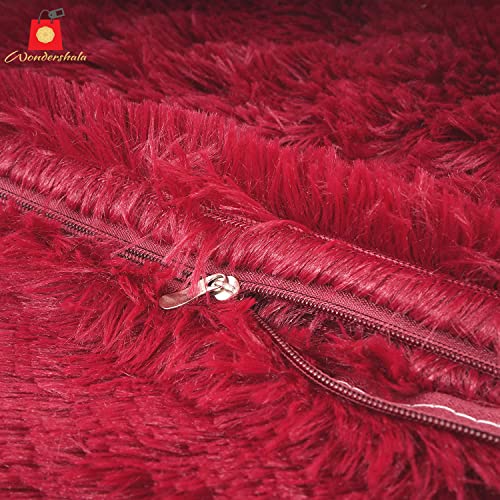 Image of Warm Decorative Plush case Fluffy Cushion Covers Faux Fur Throw Pillow Cover Pillowcases for Decoration Sofa Bedroom Livingroom, 30 x 30 cm, 12 x 12 inch, Set of 2, Red