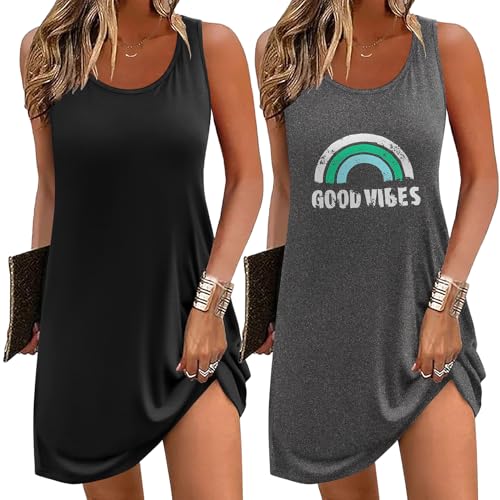 Image of Ekouaer Nightgowns for Women 2 Pack Sleeveless Sleepwear Tank Sleep shirts Chemise Nightshirt S-XXXL