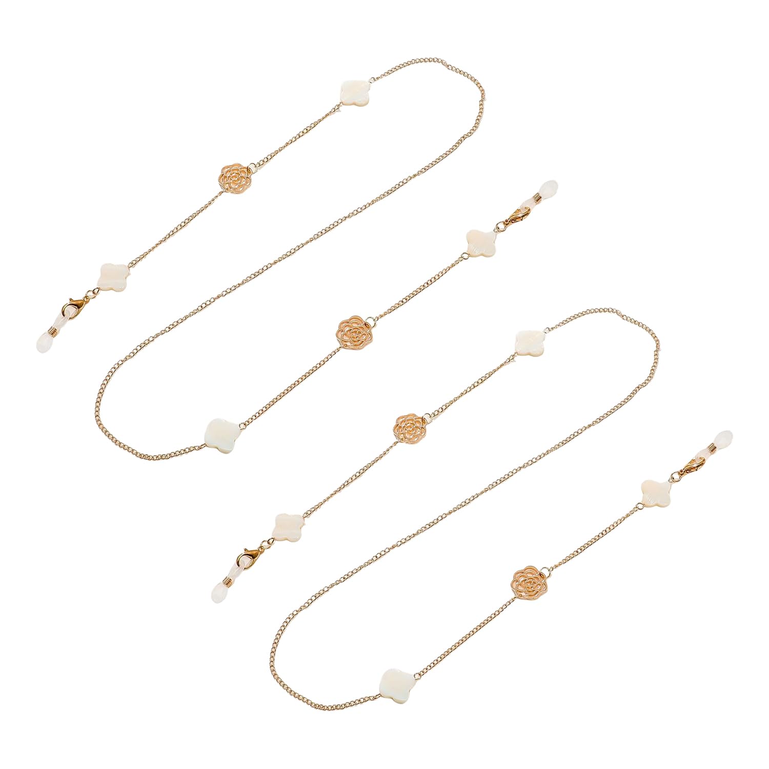 Gdfhbd Women's White 2 Camellia Glasses Chains, Shell Decoration Snow Chains, Retro Fashion Accessories, ' Glasses Lanyard.