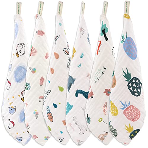 Image of Muslin Baby Washcloths Set(6-Pack), 6-Layer 100% Natural Cotton Infant Face Towel, Ideal for Sensitive Skin and Baby, Reusable Wipes Multipurpose 11.8x11.8inchs (Square)