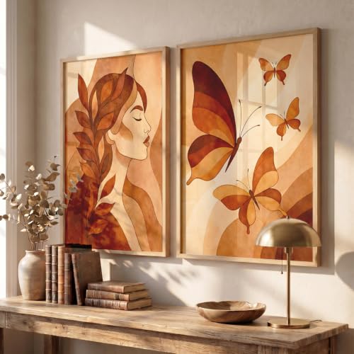 Image of YANVEER Set of 2 Butterfly Framed Wall Painting for Living Room | Modern Aesthetic Butterfly Wall Art Frames | Nature Inspired Wall Decor for Bedroom, Hall & Office(10X13 inch)