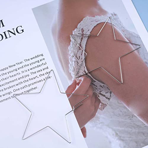 Boho Large Hoop Earrings - Silver Star Dangle Earrings - Big Hollow Star Earrings - Geometric Star Drop Earrings - Women's Jewelry3