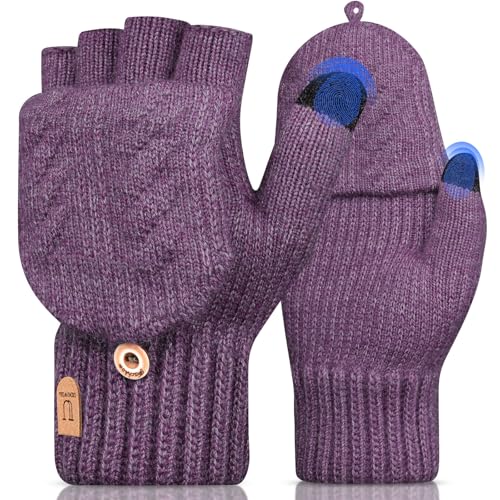 UKNOWISA Fingerlose Handschuhe Thermo Winterhandschuhe Handschuh-Klappe Touchscreen Laufen Radfahren Fahren für Herren und Damen