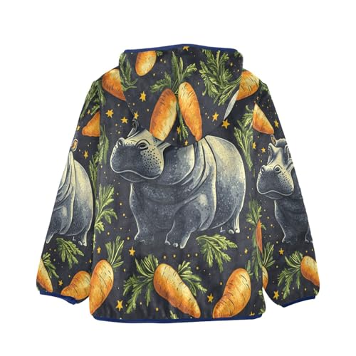 Hippo Among Carrots Stars Toddler Fleece Jacket Girl Boys Hooded Fleece Jacket Coat Warm Outwear Zip-up 3-10T2