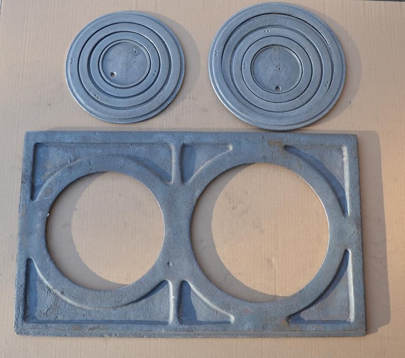 SEZAM Placa de fundición para horno con 2 agujeros, 65 x 37,5 cm, placa de carbón de hierro fundido gris