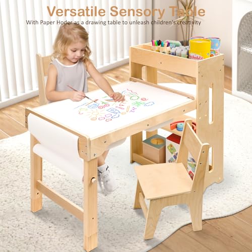 Image of WINGYZ Sensory Table and Chairs, Toddler Activity Table and 2 Chair Set with Storage Cabinet & Bins, 6 in 1 Kids Desk Art Table with Paper Roll for Playrooms Daycare, Sensory Tables for Toddler Gifts