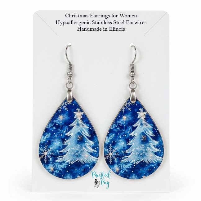 Christmas Earrings for Women Dangle Holiday Jewelry Festive Lightweight Handmade Stocking Stuffer Seasonal Designs by The Painted Pug