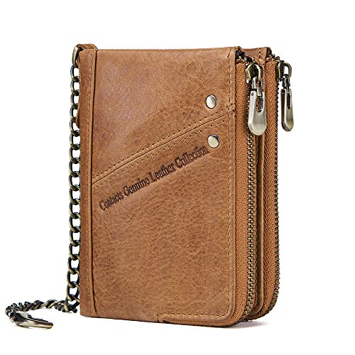 Contacts Mens RFID Blocking Real Leather Bifold Double Zipper Coin Pocket Purse Wallet with Anti-The - //coolthings.us