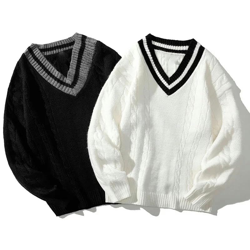 Pull col V hommes au col rayé original vêtement automne manches longues