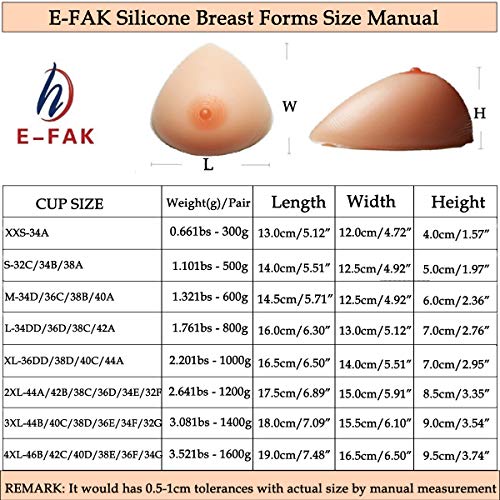 E-FAK Men Women Silicone Breast Forms Crossdresser Cosplay Prosthesis Mastectomy Fake Boobs Bra Enhancer Inserts TV TG (Nude Triangle, XL (2.20lbs/Pair - 36DD/38D/40C/44A))