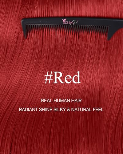 Image of YoungSee Tape Hair Extensions Red Tape in Extensions Human Hair Colored Can be Heat-styled Hair Extensions Real Human Hair Tape in for Women 10pcs 25g