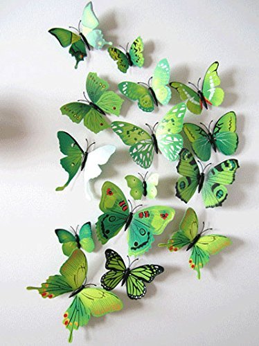 Image of Pindia 12 Pcs 3D Metal Butterfly Wall Stickers for Home Party Wedding Decor (Green)