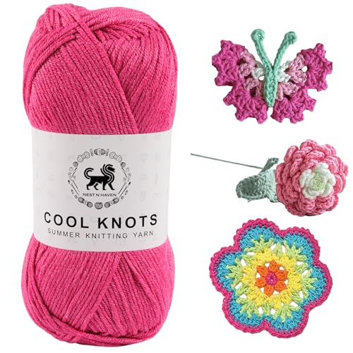 Image of NESTNHAVEN Polyester Cool Knots, Hand Knitting Yarn (1 Yarn Ball 100g) - Luxury Thread for Crochet, Amigurumi, Embroidery, Toys, Garments, Flowers and Hobby Projects (Pink)