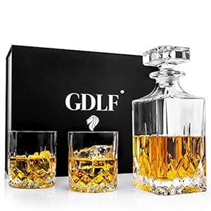 GDLF® Whisky Karaffe Set aus Hochwertigem Kristall – 2 Kristall Whisky Gläser & Kristall Dekanter mit luxuriöser…