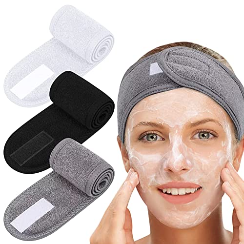 Lot de 3 bandeaux pour le visage, le spa, le maquillage, la douche, le sport, en tissu éponge réglable, extensible avec bande magique pour le bain, le...