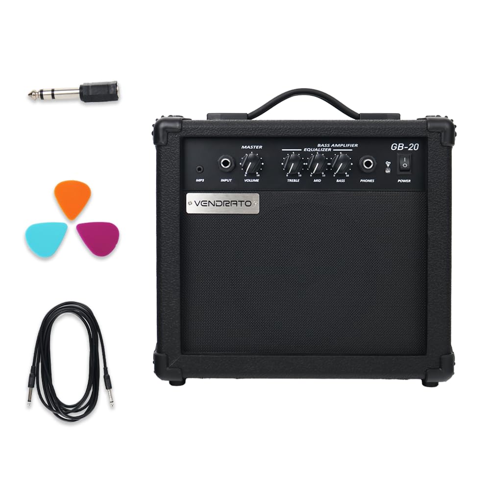 The Best Portable Headphone Amplifier of 2026 You Can Buy Today Electric Bass Amplifier 20w amp Black Color Multi Band Treble Middle bass mp3 Headphone Jack Portable for Starter Beginner Practice Travel bass Amp noiseless Cable Picks and Adapter with