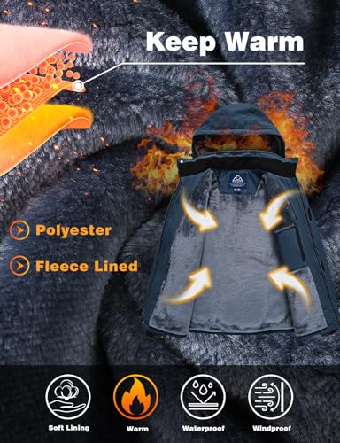 Image of TBMPOY Men's Winter Ski Jacket Waterproof Warm Snow Insulated Coat Fleece Lined Snowboard Hooded Raincoat