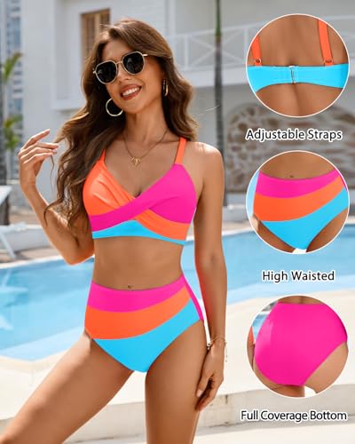 Aqua Eve Women's High Waisted Bikini - Twist Front Two Piece Swimsuits Full Coverage Color Block Bathing Suits 2025 Swimwear2