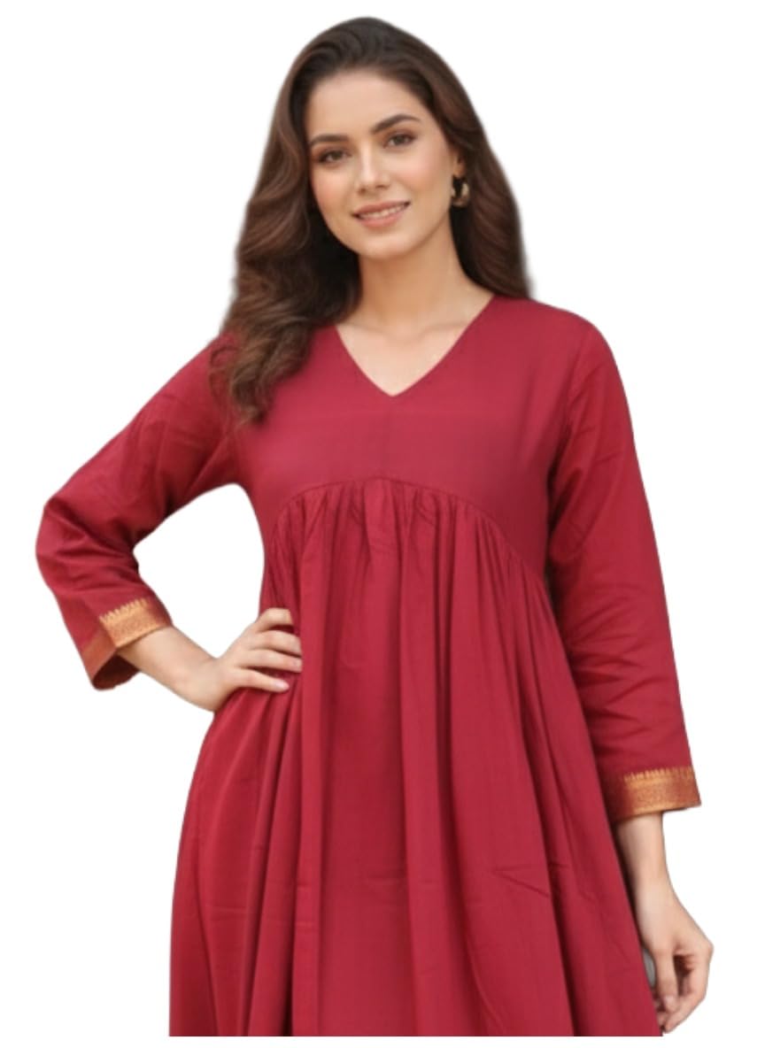 gosriki Women’s Rayon Viscose Solid A-Line Kurta with Palazzo | V-Neck Long Kurta Set | Comfortable Ethnic Wear for Daily, Office & Festive Use-picture-54