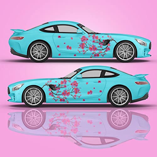 Image of 2PCS Cherry Blossom Car Livery, Japanese Theme Side Car Vinyl Livery, Universal Size, Large Vehicle Graphics, Car Livery (11)