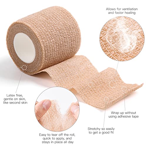 Carerus Self Adhesive Bandage Wrap 12 Pack, Elastic Cohesive Bandage Rolls 2 Inches X 5 Yards, Athletic Tape, Vet Wrap, Breathable Non-Woven Sports Wrap Tape For First Aid, Pets, Wounds And Injuries #TOP3