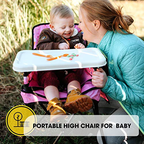 VEEYOO Portable Travel High Chair - Baby High Chair for Indoor/Outdoor, Dining, Travel, Camping, Picnic, Foldable with Removable Tray and Carry Bag, Ice Cream Print