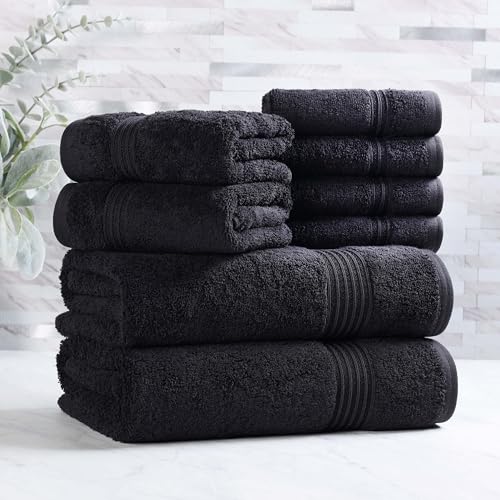 Superior Egyptian Cotton 8-Piece Towel Set, Assorted Towels for Home Bathroom, Guest Bath Decor Essentials, Includes 2 Bath, 4 Hand, 2 Face Towels/Washcloths, Quick Dry, Absorbent, Black