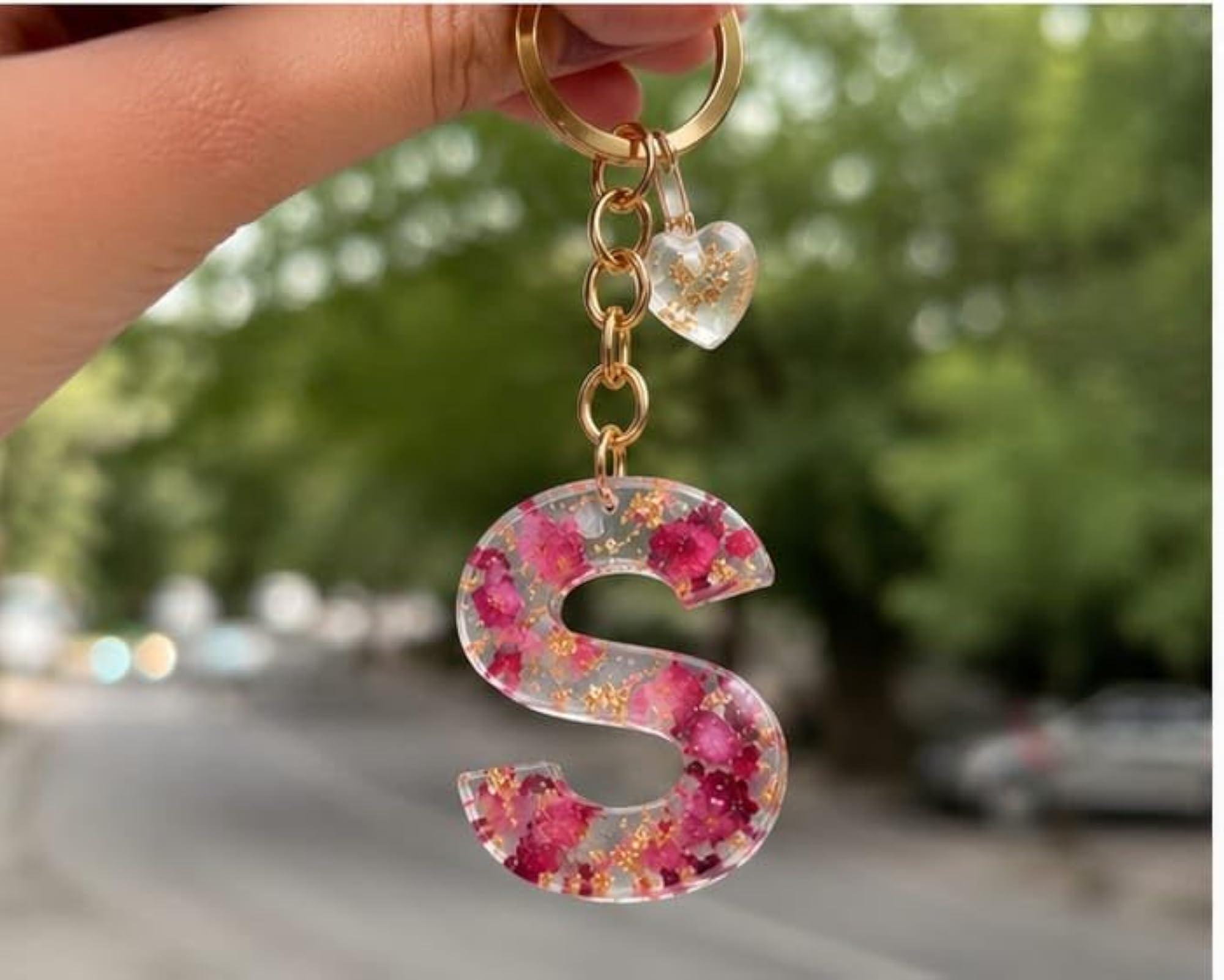 Resin Alphabet Keychain with Real Rose Petals