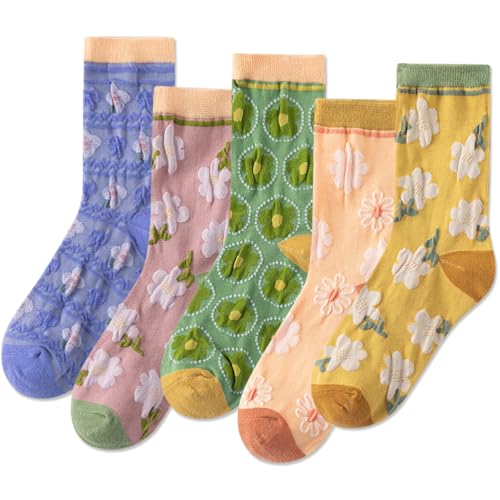 Image of IIG Womens Novelty Cotton Crew Socks Cute Animals Socks Fun Flower Socks (fit women's shoe size 5-9)