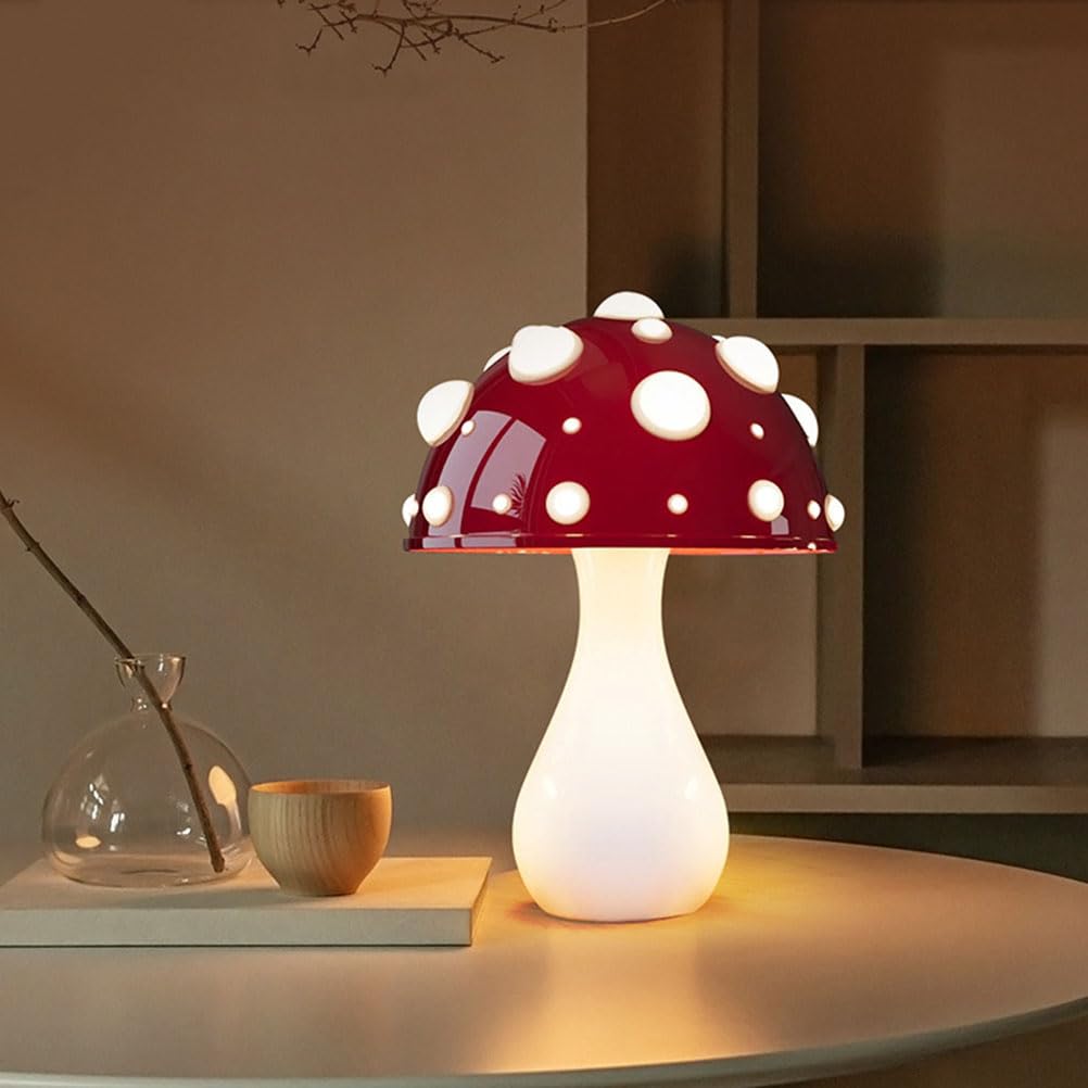 AoLa Pilz Tischlampe LED Dimmbare Mushroom Tischleuchte mit Kabel 3000K/ 4000K/ 6000K Pilz Lampe Moderne Giftige Pilze Design Nachttischlampe Deko Nachtlicht für Wohnzimmer Schlafzimmer,Weiß