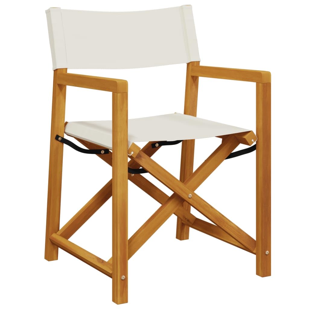 Klappbare Regiestühle 2 STK Cremeweiß mit Stoff, Akazienholz Rahmen, Outdoorstuhl für Garten Balkon Terrasse, Campingstuhl mit Rückenlehne und Armlehne, leicht klappbar und transportabel