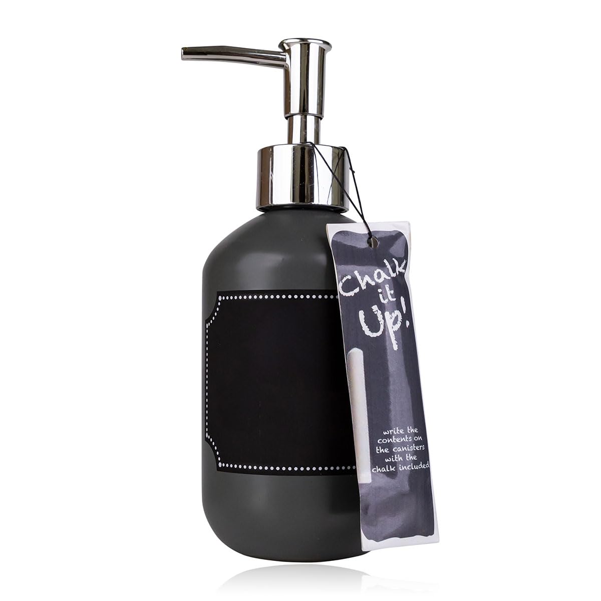 Accentra Black Glass Soap Dispenser For Individual Labelling, Liquid Soap Dispenser And Detergent Dispenser For Sink, Bath Or Shower With Chalk, Diy