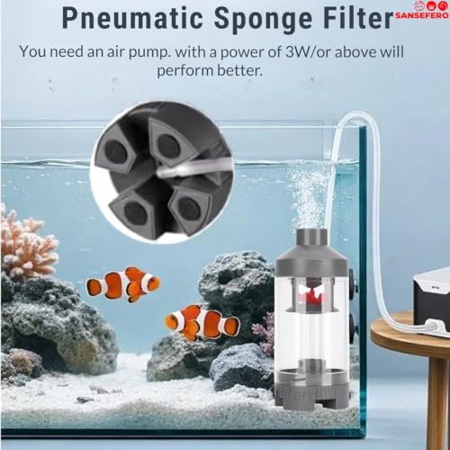 Image of SANSEFERO Fish Poop Cleaner Suction Sponge Filter for Aquarium Filtration Fish Poops Collector Quiet for 3~8Gal Fish Tank for Saltwater and Freshwater (Air Pump Not Included)