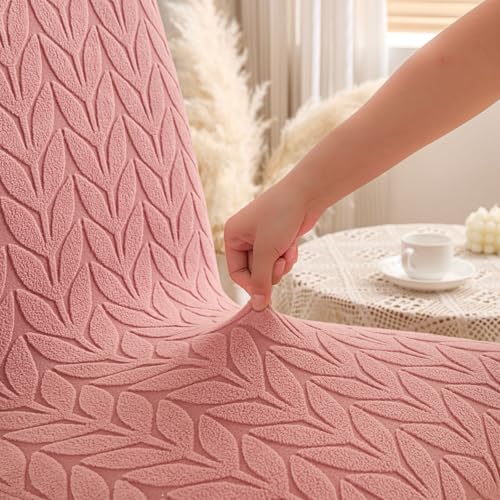 Image of HOMETHREADS Stretchable Elastic Jacquard Chair Seat Cover - Removable & Washable, Durable Seat Protector for Dining Room, Kitchen, Restaurant & Party Chairs (Pink, Pack of 8)