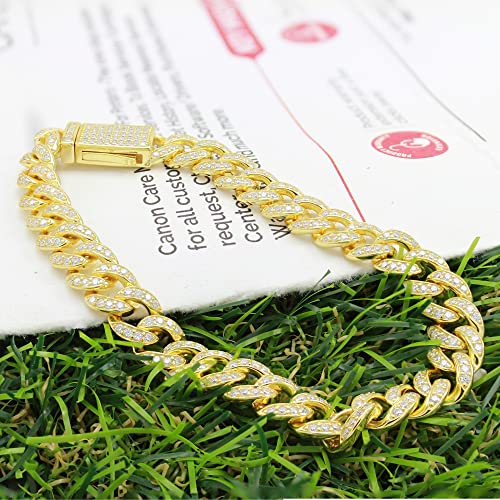 SAVEARTH DIAMONDS - Husband Birthday Gift Ideas, Bracelets for Men, 14k Gold Over Sterling Silver 3.50-4.00 Ct Round Cut Lab Created Moissanite Diamond, 8MM Width Cuban Chain Bracelet, VVS1 Clarity3