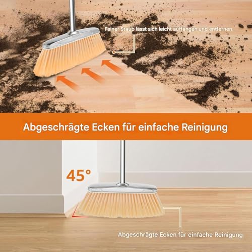 Yplkm Besen und Kehrblech Set | Edelstahl Kehrblech | Edelstahl Kehrzubehör Für Küche Wohnzimmer Schlafzimmer Badezimmer Essbereich Büro Garage Terrasse – Bild 7