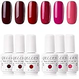 Gellen Gel Nail Polish Set - Glamour Reds Magenta Maroon Trend Nail Gel 6 Colors - Soak Off Gel Polish Nail Art Home Gel Manicure Kit