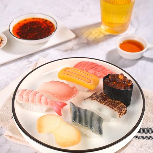 HUIANER Fake Sushi 8Pcs Artificial Food Realistic Onigiri Dessert Simulation Sushi Model Food for Display Props Model Rice Roll Decoration - Thumbnail 3
