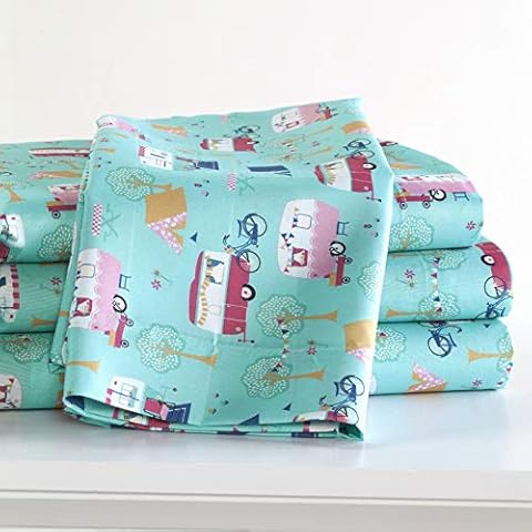 The Lakeside Collection Retro Happy Glamping Lifestyle Bedding Sheet Set, Twin Cover