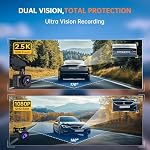 Dash Cam Front and Rear Camera, 2.5K+1080P QHD Dual Channel Dashcam for Cars, Mini Car Camera, 2 inch IPS Screen, WDR Night Vision, 24 Hours Parking Monitor, G-Sensor,Card NOT Included
