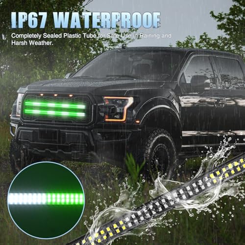 Image of Nilight 2PCS 24 inch Truck Grille Strobe Lights Strip 384 LED Emergency Light Green White Flexible Side Flashing Warning Caution Safety Waterproof Lighting Kit for Trucks Tow Plow Construction Vehicle
