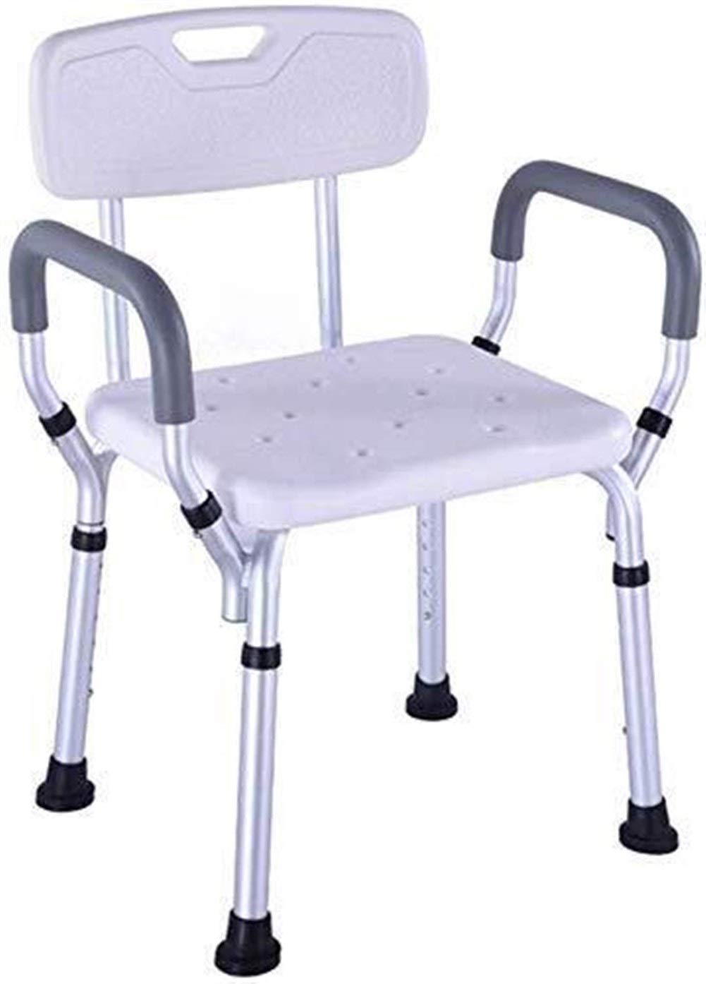 Taburete para Ducha Silla de baño Asiento de baño Ajustable en Altura Listo para Vestir Aluminio Ligero con apoyabrazos con Respaldo Antideslizante Discapacitados Ancianos