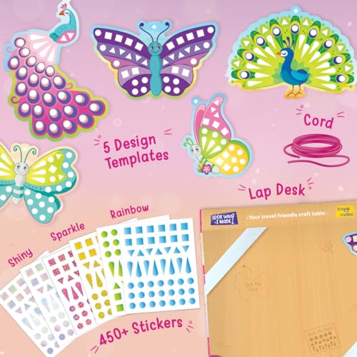 Image of Imagimake Mirror Mosaic Butterfly & Peacock | DIY Return Gift - Pack of 6 | Mirror mosaic art kit: 5 templates & 450+ shiny, sparkly & rainbow foil stickers; peel & stick butterfly & peacock art