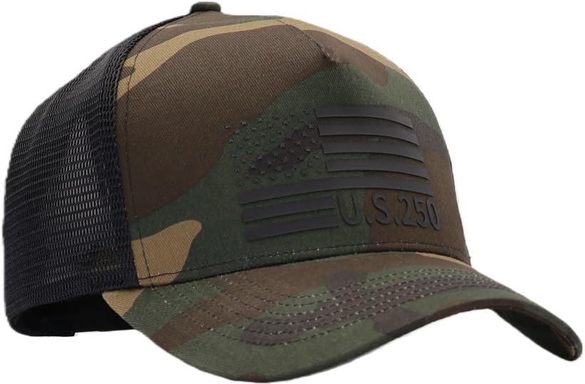 Image of USA Flag Snapback Hat Fits One Size&XXL /3XL - Mens Mesh Trucker Ball Hats - US 250th Anniversary Veterans Memorial Day Gifts