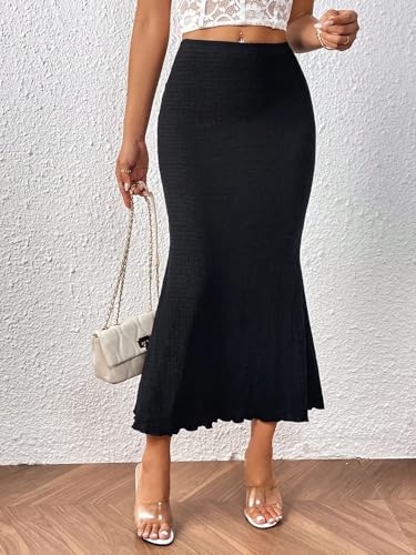 Women’s Bodycon Fishtail Pencil Skirts High Waist Lettuce Trim Maxi Long Skirts4