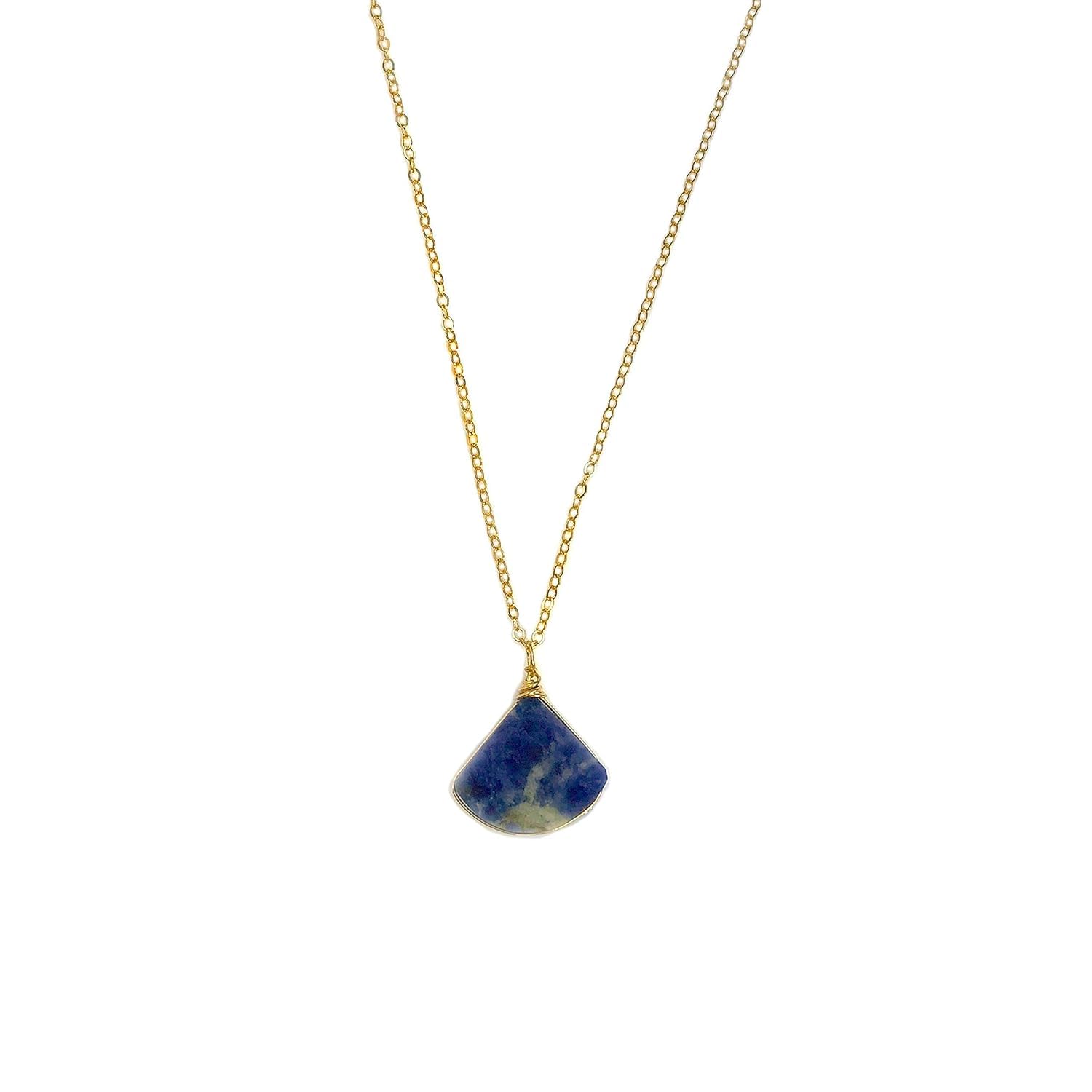 Sodalite Triangle Pendant Necklace  Handmade 14k Gold Filled Blue Gemstone Jewelry  Dainty Minimalist Crystal Necklace for Women  16", 18", or 20" Chain Options